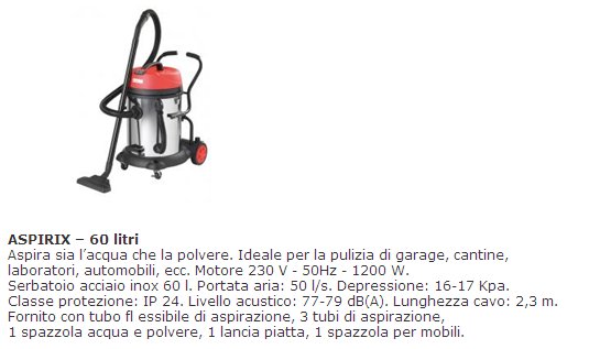 Aspira Liquidi e Solidi Aspirix 60 litri, categoria Aspirapolvere  aspiracenere RIBIMEX
