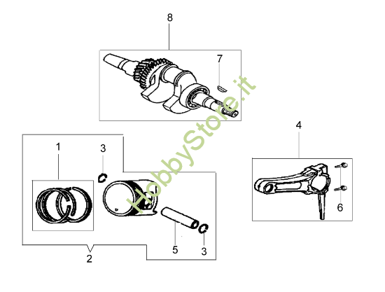 Albero e pistone per MH 198 RK (K800 HC)