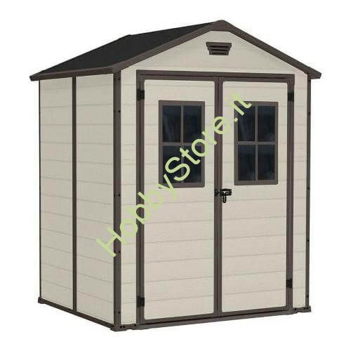 Casetta da giardino Manor Beige 6 x 5 Keter con finestre