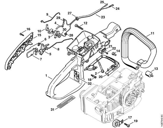 Corpo impugnatura 020 Motoseghe a benzina (MS) 020 (1129) della marca STIHL