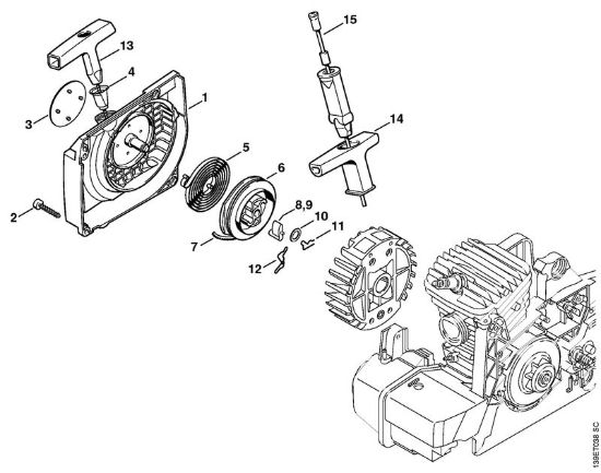 Carenatura ventola con dispositivo di avviamento Motoseghe a benzina (MS) 029 della marca STIHL