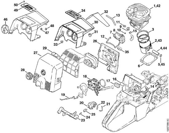 Particolari del starter automatico Motoseghe a benzina (MS) 044 della marca STIHL