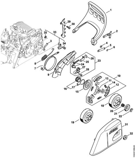 Protezione mano, freno catena Motoseghe a benzina (MS) MS 171 della marca STIHL