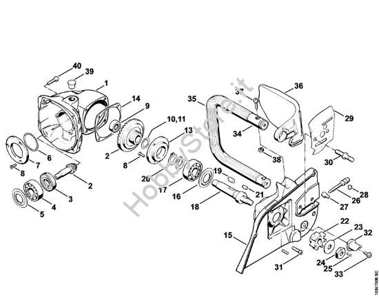 Scatola riduttore, carter di arresto, manico tubolare Elettroseghe (MSE) E 15 della marca STIHL