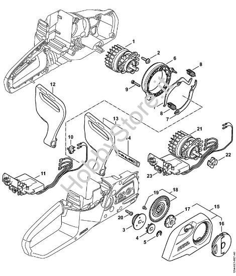Elettromotore, modulo elettronico, Coperchio rocchetto catena Motoseghe a batteria (MSA) MSA 140 C-B della marca STIHL