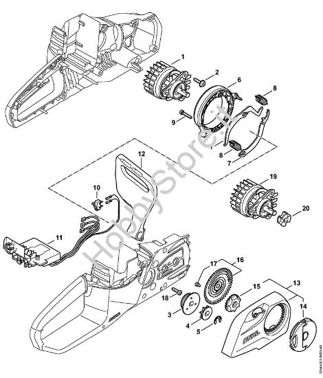 Elettromotore, modulo elettronico, Coperchio rocchetto catena 443746233 Motoseghe a batteria (MSA) MSA 140 C-B della marca STIHL