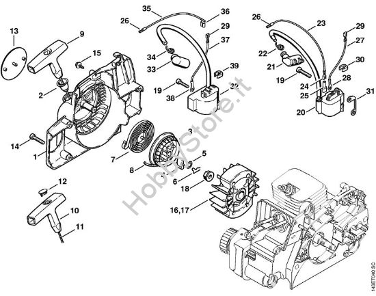 Dispositivo avviamento, impianto di accensione Motoseghe a benzina (MS) 017 C della marca STIHL