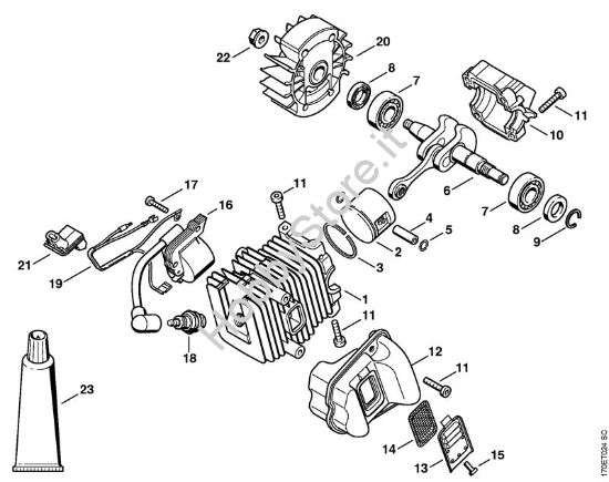 Cilindro con pistone, impianto di accensione Motoseghe a benzina (MS) 019 T della marca STIHL