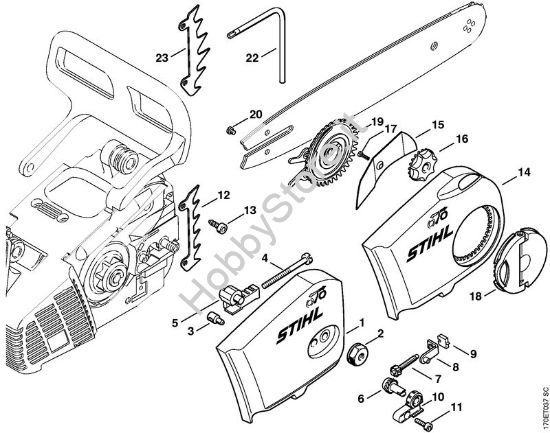 Coperchio rocchetto catena Motoseghe a benzina (MS) 019 T della marca STIHL