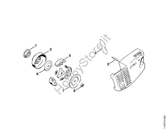 Frizione (39.81), (2.80) Motoseghe a benzina (MS) 020 (1114) della marca STIHL