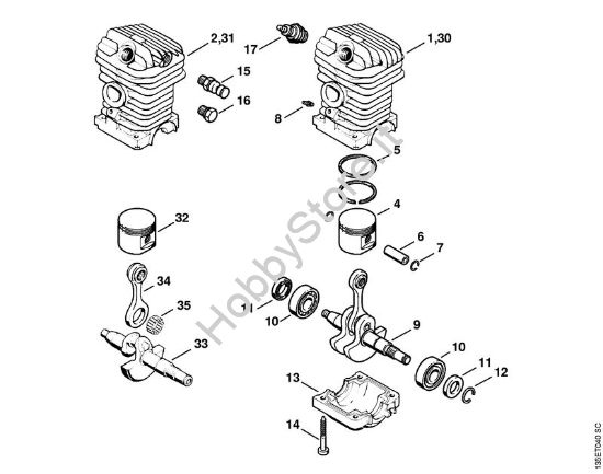 Gruppo propulsore 021 Motoseghe a benzina (MS) 021 della marca STIHL