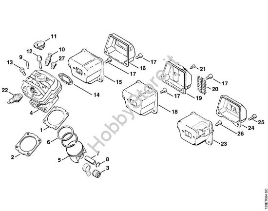 Cilindro, silenziatore Motoseghe a benzina (MS) 026 W della marca STIHL