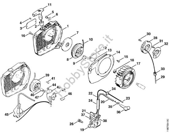 Dispositivo avviamento (Saltarello), impianto di accensione (elettronico) Motoseghe a benzina (MS) 028 WB della marca STIHL