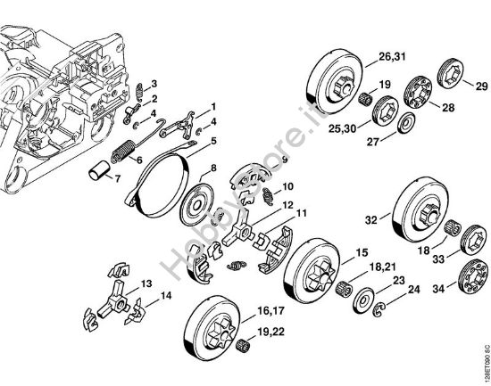 Freno catena, frizione Motoseghe a benzina (MS) 034 S della marca STIHL