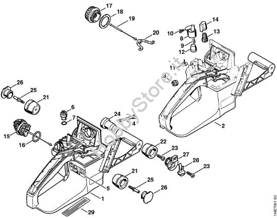 Corpo serbatoio, sistema AV Motoseghe a benzina (MS) 036 QS della marca STIHL