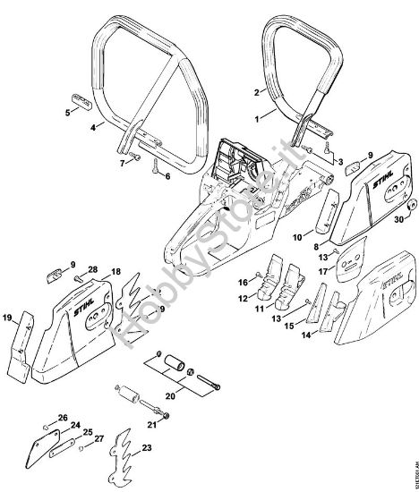 Manico tubolare, coperchio rocchetto catena Motoseghe a benzina (MS) 038 MW della marca STIHL