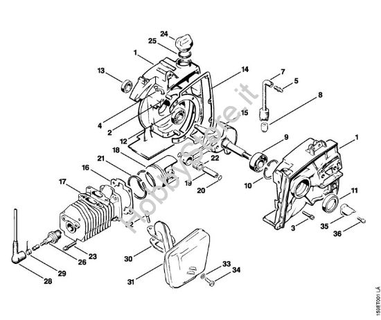 Carter albero a gomito, cilindro, silenziatore Motoseghe a benzina (MS) 041 FB della marca STIHL