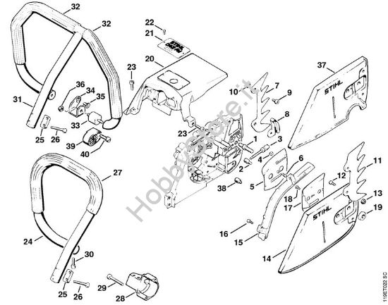 Coperchio rocchetto catena, impugnatura Motoseghe a benzina (MS) 042 della marca STIHL