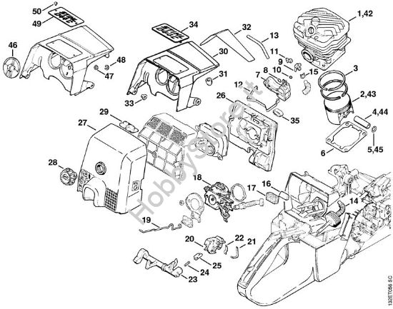 Particolari del starter automatico Motoseghe a benzina (MS) 044 della marca STIHL