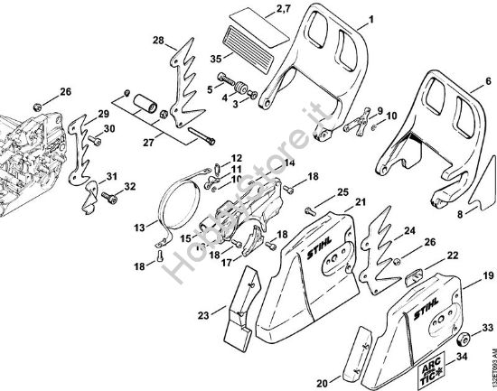 Freno catena, coperchio rocchetto catena Motoseghe a benzina (MS) 044 W della marca STIHL