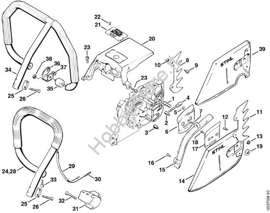 Coperchio rocchetto catena, impugnatura Motoseghe a benzina (MS) 048 AV della marca STIHL
