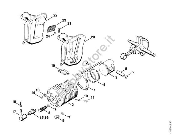 Cilindro, silenziatore Motoseghe a benzina (MS) 076 S della marca STIHL
