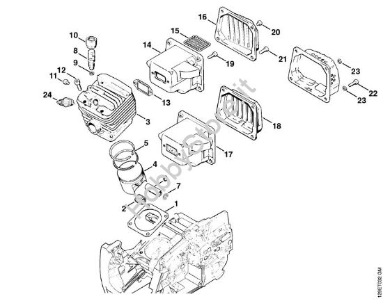 Cilindro, silenziatore Motoseghe a benzina (MS) 084 della marca STIHL