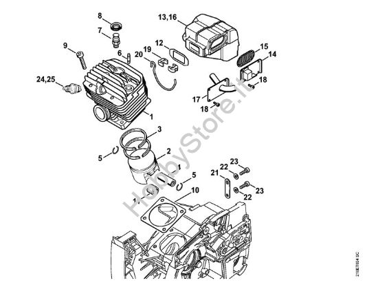 Cilindro, silenziatore Motoseghe a benzina (MS) 088 della marca STIHL