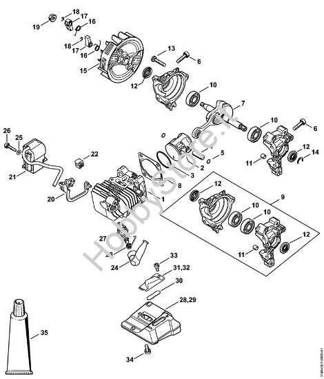 Cilindro con pistone, impianto di accensione Motoseghe a benzina (MS) MS 150 TC-E della marca STIHL