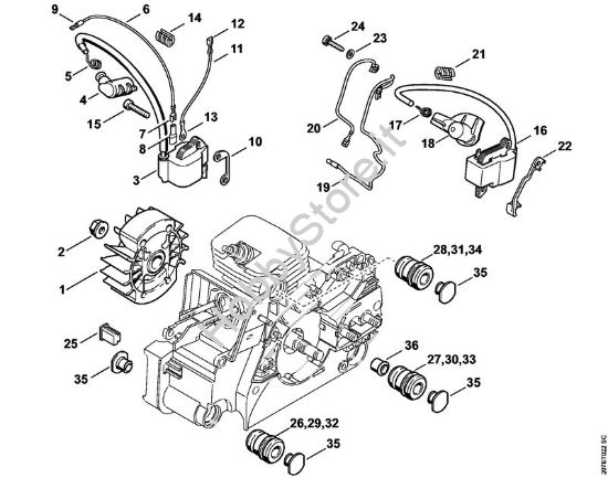 Impianto di accensione, Sistema AV Motoseghe a benzina (MS) MS 170 2-MIX della marca STIHL