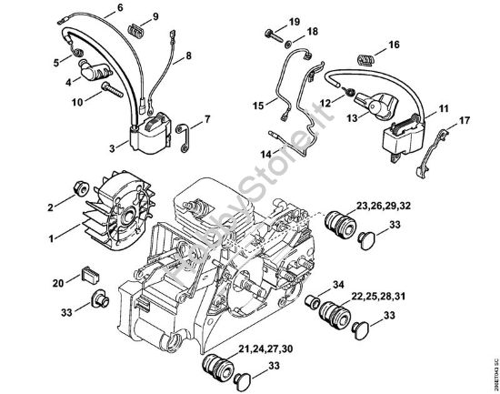 Impianto di accensione, Sistema AV Motoseghe a benzina (MS) MS 180 C-B D della marca STIHL