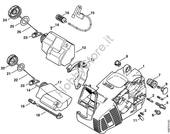 Carcassa motore Motoseghe a benzina (MS) MS 190 T della marca STIHL