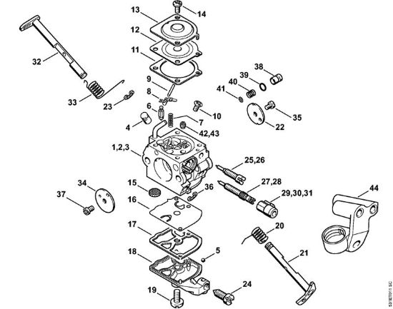 Carburatore C1QÂ­S91, -S92, -S107, C1Q-100338, 1123/36 Motoseghe a benzina (MS) MS 230 C-BE della marca STIHL