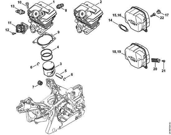 Cilindro, silenziatore Motoseghe a benzina (MS) MS 241 C-BEM della marca STIHL
