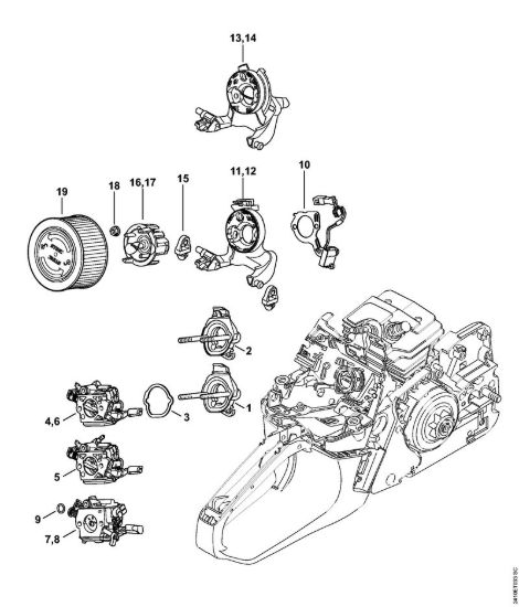 Supporto carburatore, Filtro aria Motoseghe a benzina (MS) MS 241 C-BEM della marca STIHL