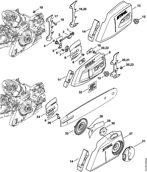Dispositivo tendicatena, Coperchio rocchetto catena Motoseghe a benzina (MS) MS 261 C-MQ della marca STIHL