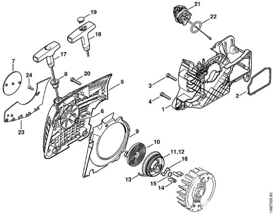 Carenatura ventola con dispositivo di avviamento Motoseghe a benzina (MS) MS 280 C-B della marca STIHL