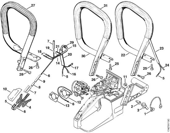 Riscaldamento, manico tubolare Motoseghe a benzina (MS) MS 360 della marca STIHL
