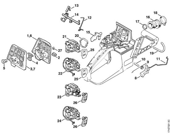 Filtro aria, comando gas Motoseghe a benzina (MS) MS 360 WVH della marca STIHL