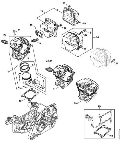 Cilindro, silenziatore Motoseghe a benzina (MS) MS 362 C-MQ della marca STIHL