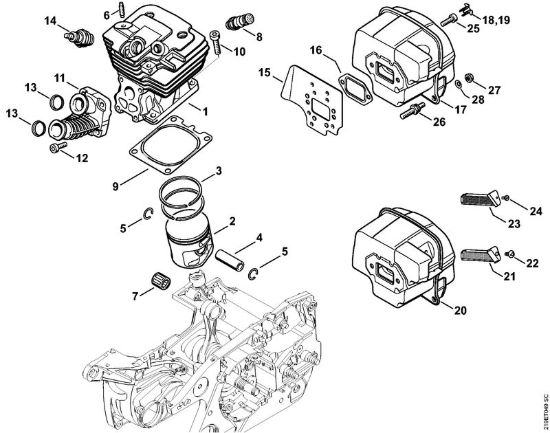Cilindro, silenziatore Motoseghe a benzina (MS) MS 441 C-Q della marca STIHL