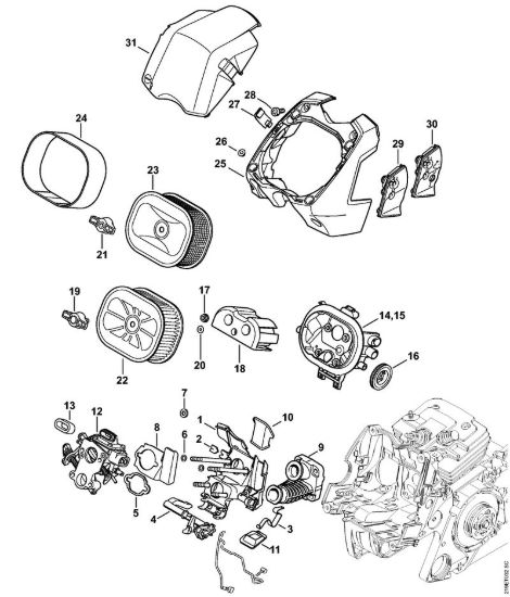 Supporto carburatore, Filtro aria Motoseghe a benzina (MS) MS 441 C-Q della marca STIHL