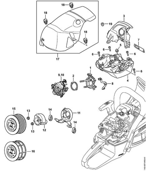 Supporto carburatore, Filtro aria, Cappottatura M-Tronic Motoseghe a benzina (MS) MS 462 C-M R RettungssÃ¤ge della marca STIHL