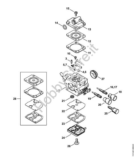 Carburatore 1137/17, 1137/06 Motoseghe a benzina (MS) MS 193 T della marca STIHL