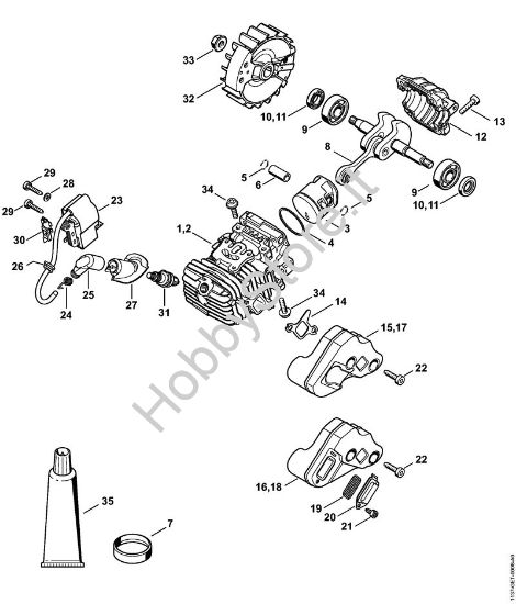 Cilindro con pistone, impianto di accensione Motoseghe a benzina (MS) MS 193 TC-E della marca STIHL