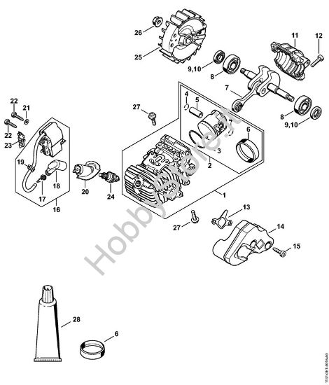 Cilindro con pistone, impianto di accensione Motoseghe a benzina (MS) MS 194 T della marca STIHL