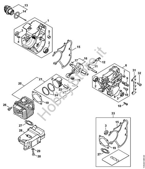 Carter albero a gomito, cilindro Motoseghe a benzina (MS) MS 200 T della marca STIHL