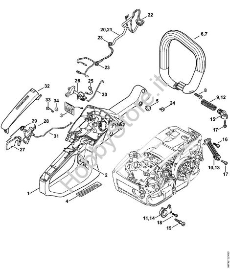 Corpo impugnatura, manico tubolare Motoseghe a benzina (MS) MS 201 della marca STIHL