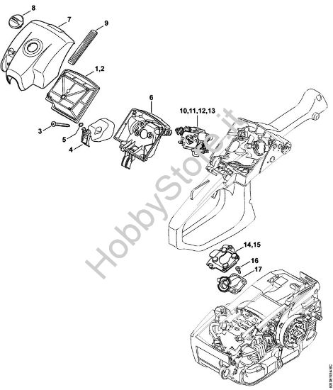Filtro aria, Coperchio sede carburatore Motoseghe a benzina (MS) MS 201 C-E della marca STIHL