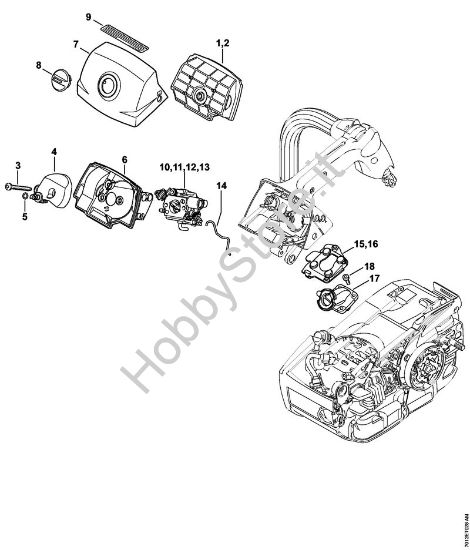Filtro aria, Coperchio sede carburatore Motoseghe a benzina (MS) MS 201 T della marca STIHL